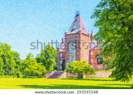 A digital oil painting of the historic Trollenas castle situated near to the swedish town of Ekeby.