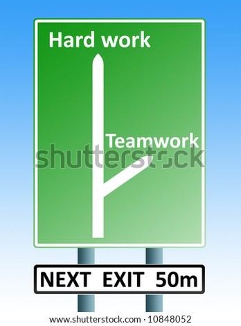 road sign with arrows depicting the roads to hard work or teamwork
