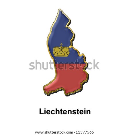 map shaped flag of Liechtenstein in the style of a metal pin badge
