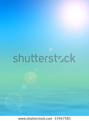 rendered illustration of bright sunshine, clear skies and calm peaceful ocean background