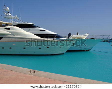 Luxury Boats on Luxury Yachts Berthed At The Sekalla Port In Hurghada Stock Photo