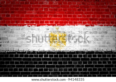 An image of the Egypt flag painted on a brick wall in an urban location