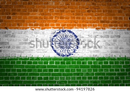 An image of the India flag painted on a brick wall in an urban location