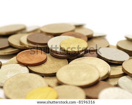 coins pile on white background isolated change money