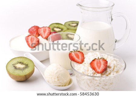 Dairy products, strawberries  and kiwi