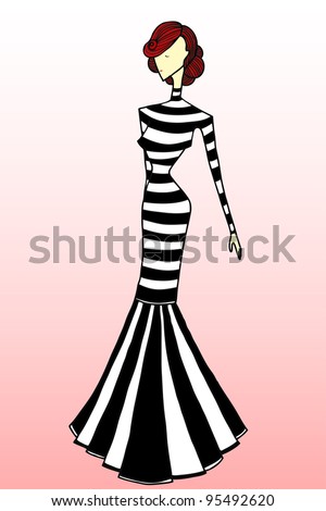 Black White Dress on Illustration  Fashion Sketch  Black And White Dress  Card Concept