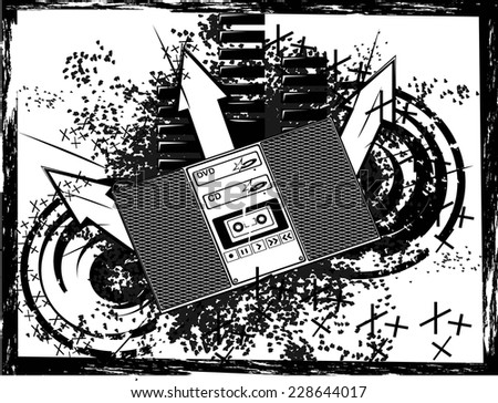 old, shabby background with a tape recorder