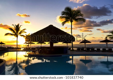 Arraial D\'Ajuda Eco Resort in Bahia - Brazil - The Sunrise at swimming pool.