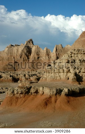 A view of the painted landscape in Badlands National Park, located in South Dakota.