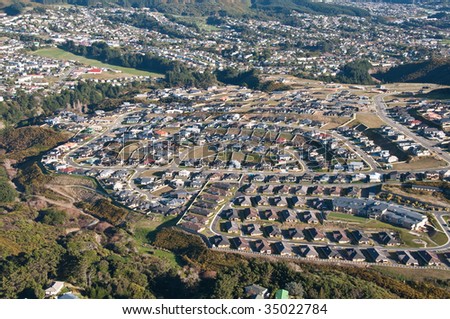 stock photo Aerial view of residential areas near Wellington NZ