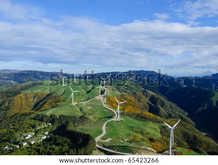 stock photo Wind Turbine farm in Wellington New Zealand