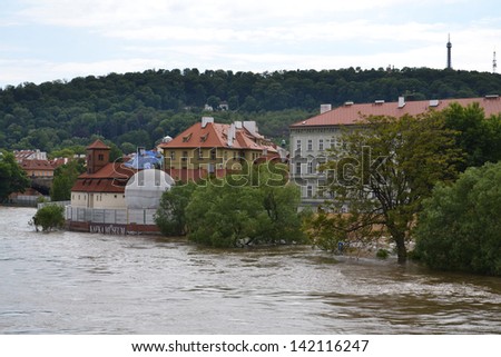 PRAGUE, CZECH REPUBLIC - JUNE 5: Kafka Museum faces flood on June 5, 2013 in Prague, Czech republic. Prague declared a state of emergency as the flooding tore into the city.