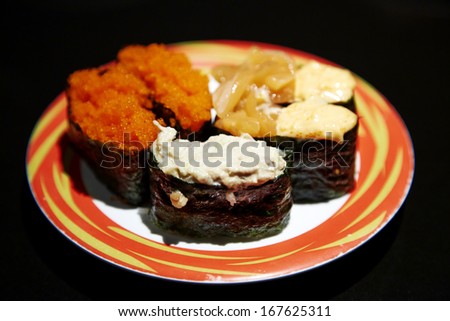 Set of Japanese sushi on a plate