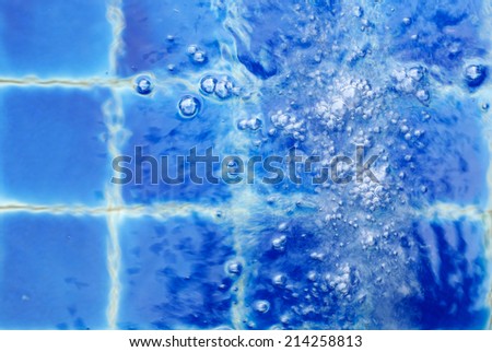 Blur blue abstract water with bubbles in water ripple. Macro. Closeup. Copy-space.