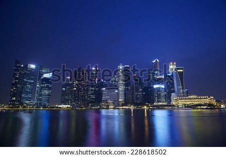 SINGAPORE - OCT 19, 2014 : Scenery of Singapore Marina Bay area, Skyline and modern of business district Marina Bay Sands at most financial developing Asian city state. Singapore, Oct 19, 2014