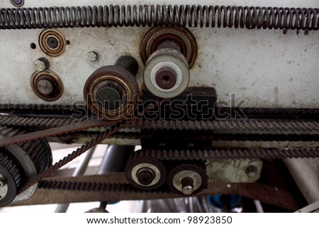 Detail of printing machine roller and spring grunge and old condition