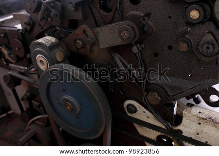 Detail of printing machine roller and belt grunge and old condition