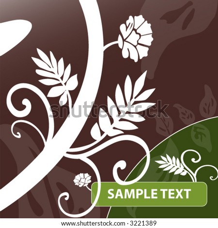 Vector calligraphy ornament and flowers white brown green