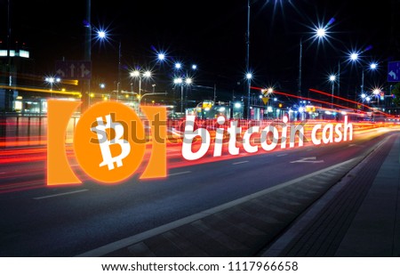 Concept of Bitcoin cash moving fast  on the road, a Cryptocurrency blockchain platform , Digital money