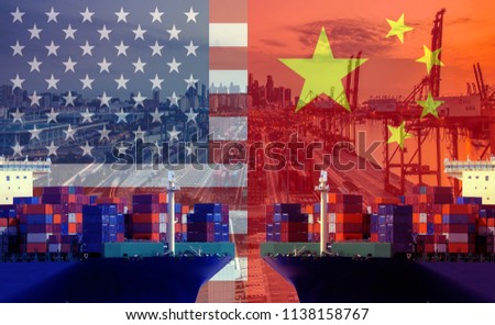 Concept image of  USA-China trade war, Economy conflict, US tariffs on exports to China, Trade frictions