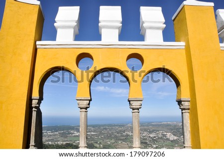 Arabian style arches of Pena Palace, Sintra (Portugal)