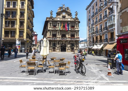 PAMPLONA, SPAIN - JUNE 18:: Square in front of the Town hall , on June 18, 2015 in Pamplona, Spain.