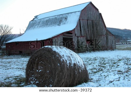 A barn and hay bale covered in snow, Pigeon Forge, Tennessee, December 21, 2003.