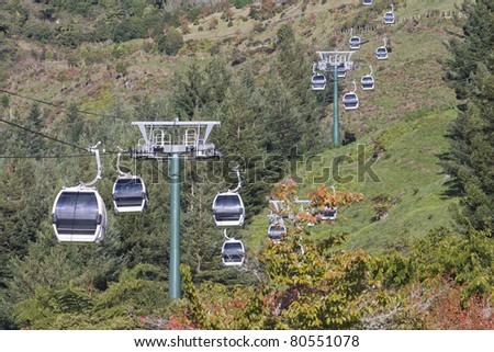 Overhead Cable Cars - grass/woodland background