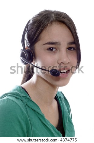 stock photo Eurasian girl with headset