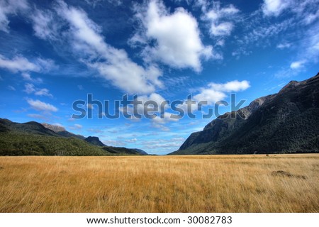 New Zealand wild mountain and water landscape