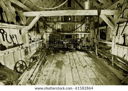 inside of a heritage tool shed