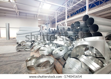 Metal Pipes in Modern high-tech factory workshop construction site