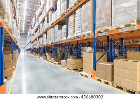 Big distribution warehouse. Interior.