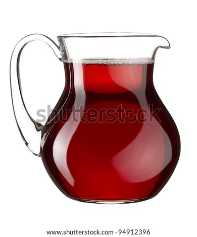 Homemade red wine in the transparent glass jar on white background