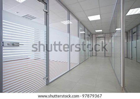 Empty Office With Glass Walls And Doors