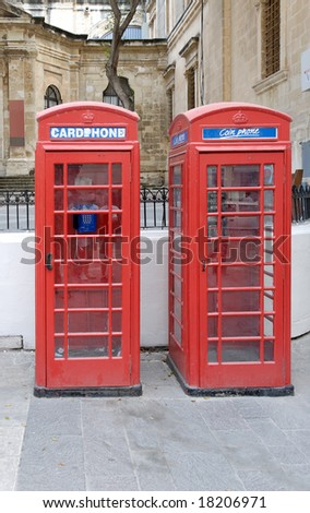Two red telephone booths in Valletta, Malta