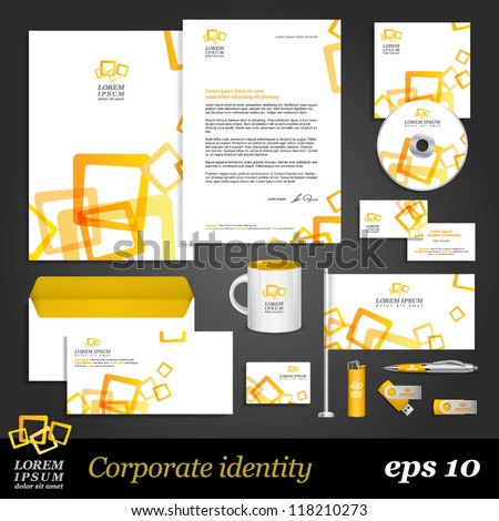 Modern white corporate identity template with yellow elements. Vector company style for brandbook and guideline. EPS 10