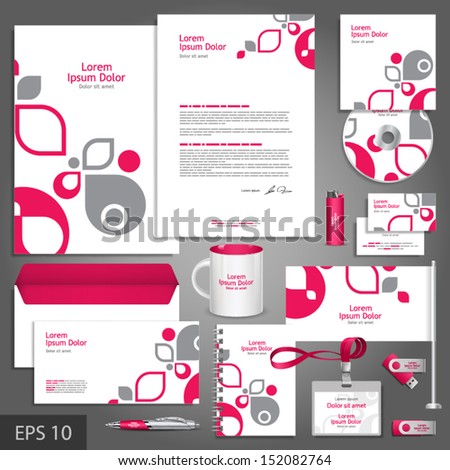 White Corporate Identity Template With Pink And Gray Design Elements. Vector Company Style For Brandbook And Guideline. Eps 10
