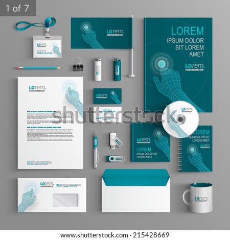 Blue stationery template design. Digital hand touching screen. Documentation for business.