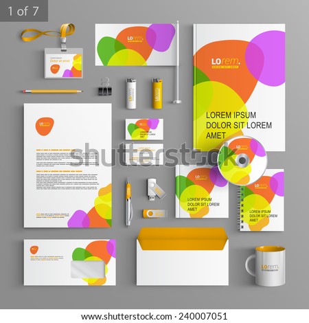 Colorful stationery template design with art round elements. Documentation for business.