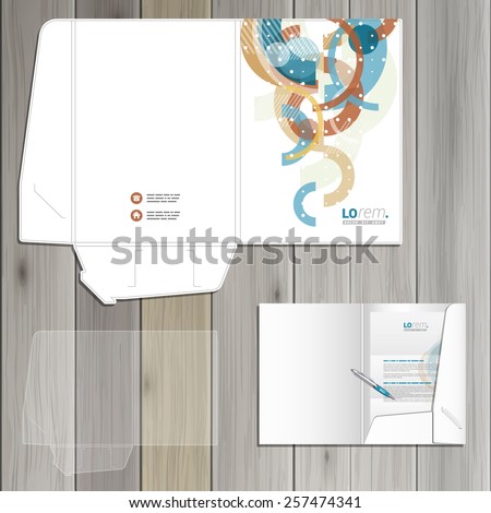 White creative folder template design for corporate identity with art color pattern. Stationery set