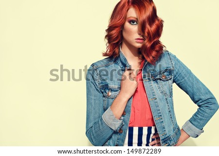 picture of young beautiful red haired girl. red hair. studio