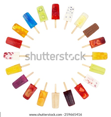 Rainbow Circle of Popsicle Flavors on White Background