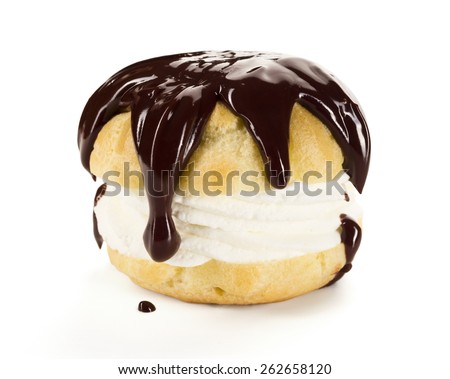 Cream Puff, Profiterole, or Chou Ã?Â  la CrÃ?Â¨me Covered in Chocolate Ganache on White Background
