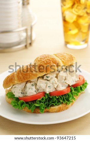 Chicken Salad Sandwich on a Croissant with Iced Tea