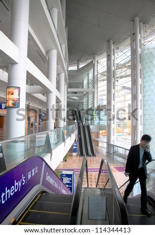 HONG KONG - APRIL 1: A view of the HKCEC on April 1, 2012 in Hong Kong. The Hong Kong Convention and Exhibition Centre is one of the two major convention and exhibition venues in Hong Kong.