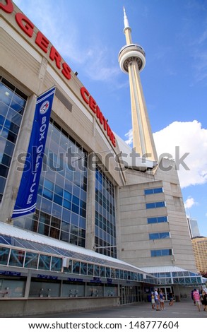 TORONTO - JULY 20: The Rogers Centre on July 20, 2013 in Toronto. The Rogers Centre (originally known as SkyDome) is a multi-purpose stadium in downtown Toronto, Ontario, Canada.