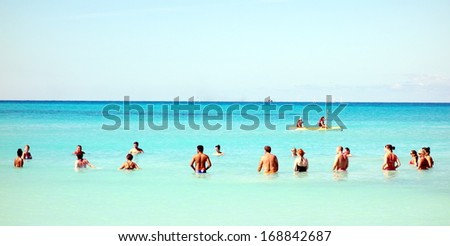 VARADERO, CUBA - DECEMBER 2: Social activity in the Ocean on December 2, 2013 in Varadero, Cuba. Varadero resorts host every year about 1,000,000 international tourists.