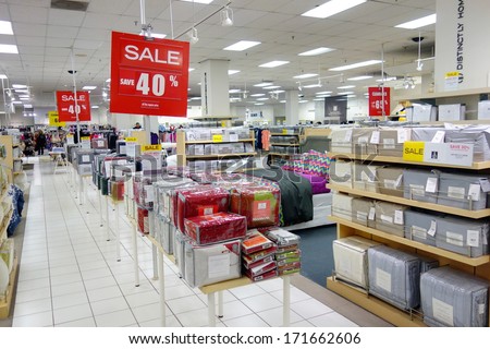 TORONTO, CANADA - DECEMBER 24, 2013: Items on sale at the Hudson\'s Bay department store. Hudson\'s Bay is a chain of 90 department stores that operate across parts of Canada.