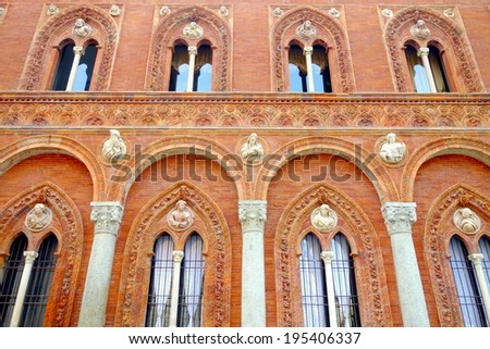 MILAN, ITALY - APRIL 12, 2014: The exterior of the University of Milan. The University of Milan is one of the most important and largest universities in Europe, with about 65,000 students.